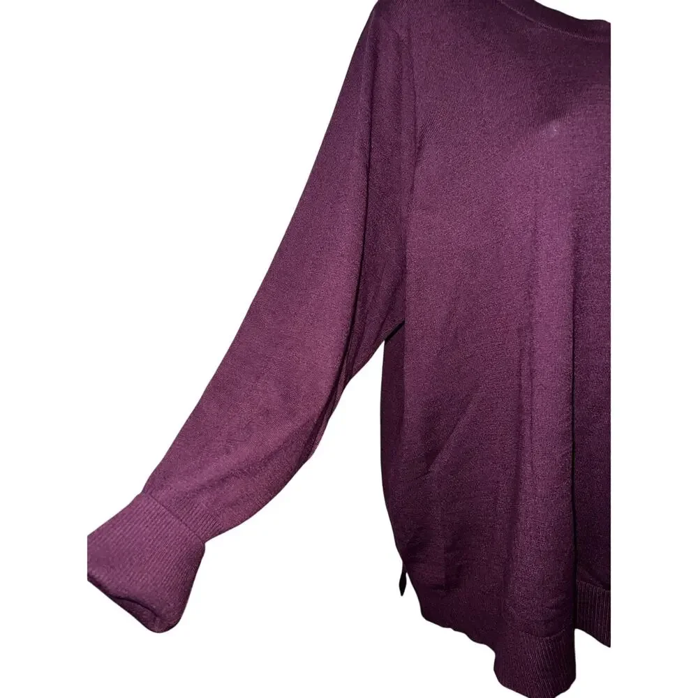 SOFT SURROUNDINGS Sweater Plus Size 2X/3X Burgundy Ribbed Trim/Hem LS Knit Top